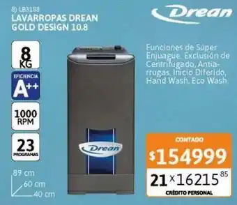 Cetrogar Lavarropas drean gold blue 10.8 8k plata oferta