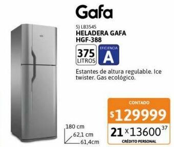 Cetrogar Heladera con freezer hgf388afp 374 lt plateado gafa oferta