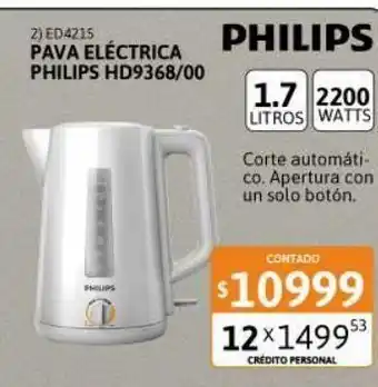 Cetrogar Pava eléctrica philips 1.7 litros con regulador blanca oferta