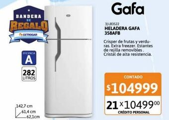Cetrogar Heladera con freezer hgf358 afb blanca 282lt gafa oferta