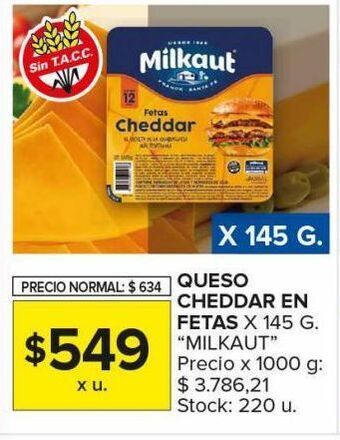 Carrefour Maxi Queso cheddar en fetas milkaut x 145g oferta