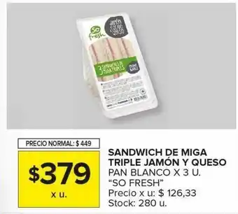 Carrefour Maxi Sandwich de miga triple, jamón y queso so fresh oferta