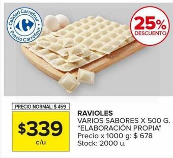 Carrefour Maxi Ravioles varios sabores x 500g elab. propia oferta