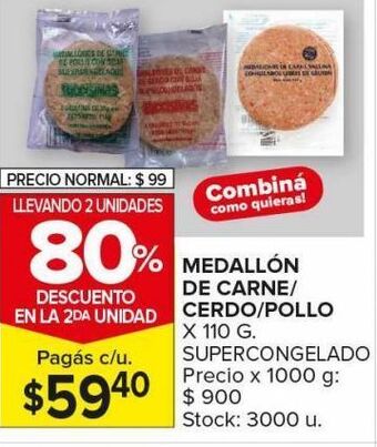 Carrefour Maxi Medallón de carne/pollo/cerdo x 110g supercongelado oferta