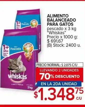 Carrefour Maxi Alimento balanceado para gatos whiskas pescado x 3kg oferta