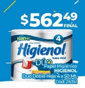 Diarco Papel Higiénico Higienol Duo Doble Hoja oferta