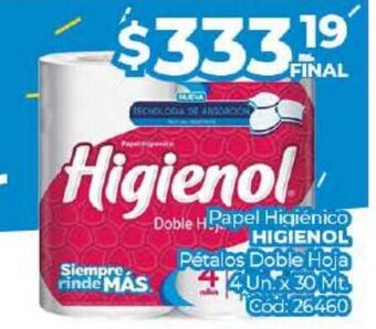Diarco Papel Higiénico Higienol Pétalos Doble Hoja oferta