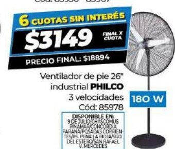 Diarco Ventilador De Pie 26" Industrial Philco oferta