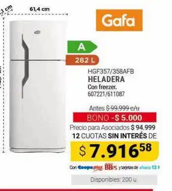 Cooperativa Obrera Gafa hgf357-358afb heladera oferta
