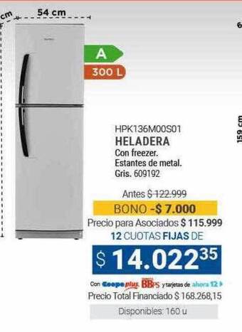 Cooperativa Obrera Hpk136m00s01 heladera oferta