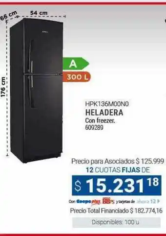 Cooperativa Obrera Hpk136m00no heladera oferta