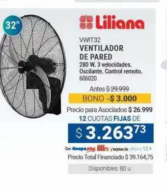 Cooperativa Obrera Liliana vwit32 ventilador de pared oferta