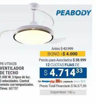 Cooperativa Obrera Peabody pe-vtr42b ventilador de techo oferta