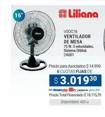 Cooperativa Obrera Liliana vsoc 16 ventilador de mesa oferta