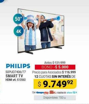 Cooperativa Obrera Philips 50pud7406-77 smart tv oferta