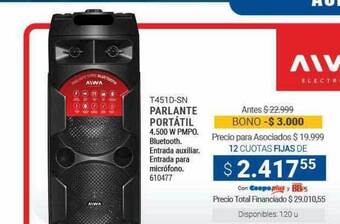 Cooperativa Obrera Aiwa t451d-sn parlante portátil oferta