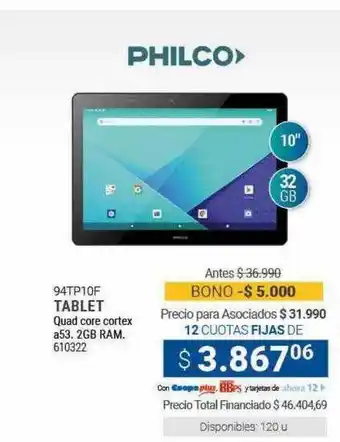 Cooperativa Obrera Philco 94tp10f tablet oferta