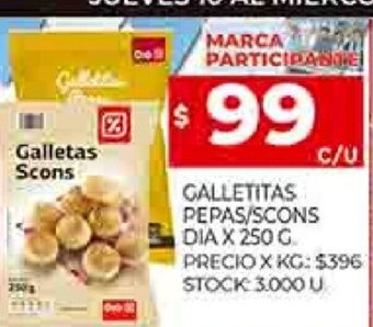 Supermercados DIA Galletitas Pepas/Scons Dia x 250g oferta