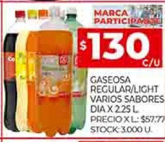 Supermercados DIA Gaseosa Regular/Light Varios Sabores Dia x 2.25L oferta