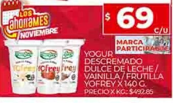 Supermercados DIA Yogur Descremado Dulce de Leche / Vainilla / Frutilla Yofrey x 140g oferta