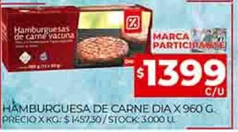Supermercados DIA Hamburguesa de Carne Dia x 960g oferta