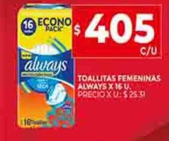 Supermercados DIA Toallitas femeninas always oferta