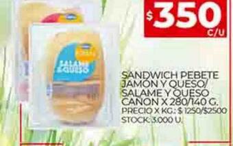 Supermercados DIA Sandwich pebete jamón y queso salame y queso canon oferta