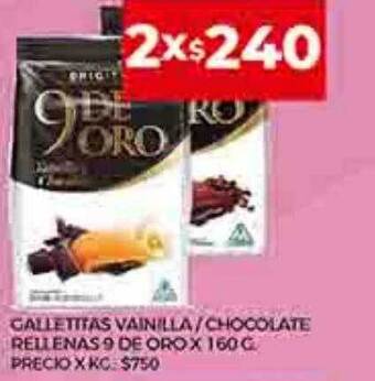 Supermercados DIA Galletitas vainilla chocolate rellenas 9 de oro oferta