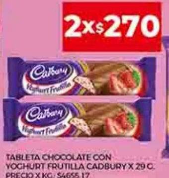Supermercados DIA Tableta chocolate con yoghurt frutilla cadbury oferta