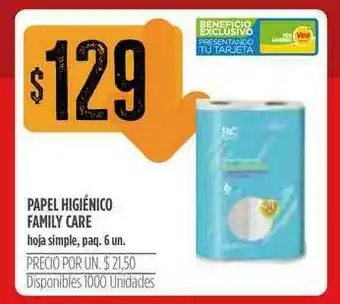 Supermercados Vea Papel Higiénico Family Care Hoja Simple, Paq. 6 Un. oferta