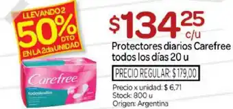 Protectores Diarios Carefrre Todos Los Días 20 U Llevando2 50% Dto En La 2da Unidad