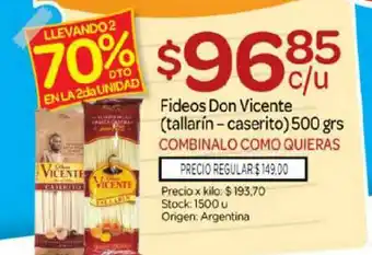 Josimar Fideos Don Vicente Tallarín Caserito Llevando2 70% Dto En La 2da Unidad oferta
