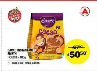 Atomo Conviene Cacao Instantâneo Emeth Pouch x 180g oferta
