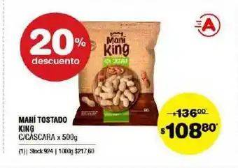 Atomo Conviene Maní Tostado King C Cáscara 20% Descuento x 500g oferta