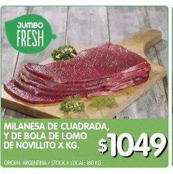 Jumbo Milanesa de cuadrada y bola de lomo de novillito x kg oferta