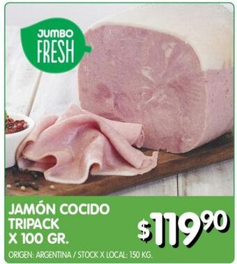 Jumbo Jamón cocido tripack x 100g oferta