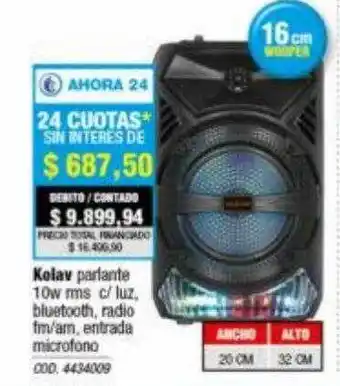 Rio Shop Deco Kolav paralante 10w rms c luz bluetooth radio fm am entrada microfono oferta