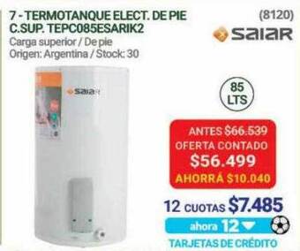 Termotanque elect. de pie c. sup. tepc085esarik2 saiar