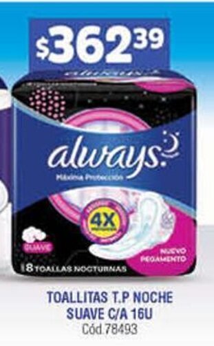 Supermercados Yaguar Toallitas T.P Noche Suave C/A 16u oferta