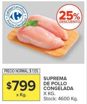 Carrefour Suprema de pollo congelada x kg 25% descuento oferta