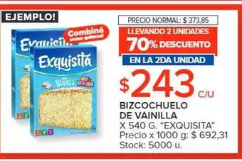 Carrefour Llevando 2 unidades 70% descuento en la 2da unidad bizcochuelo de vainilla exquisita oferta