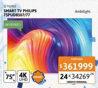 Cetrogar Smart tv philips 75pud8507 77 oferta