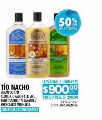 Pigmento Tío nacho shampoo y o acondicionador 50% off en la 2 unidad oferta