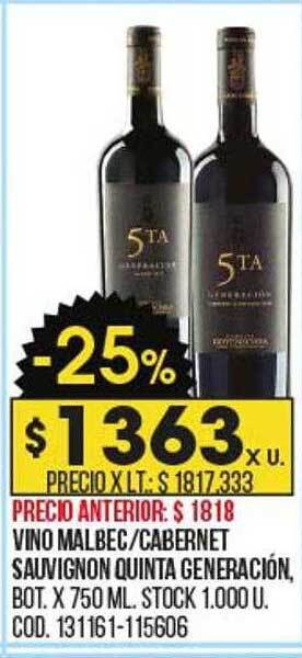 Coto Vino malbec cabernet sauvignon quinta generación oferta