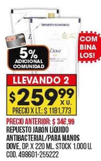 Coto Repuesto jabón líquido antibacterial para manos dove oferta