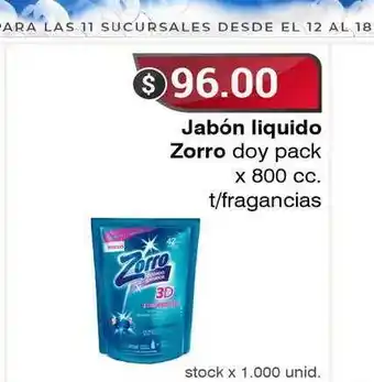 Supermercados Mayor Zorro Jabón Liquido Doy Pack 800cc oferta