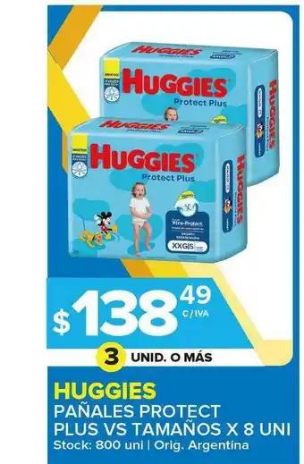 Carrefour Maxi Huggies Pañales Protect Plus Vs Tamaños x 8 uni oferta