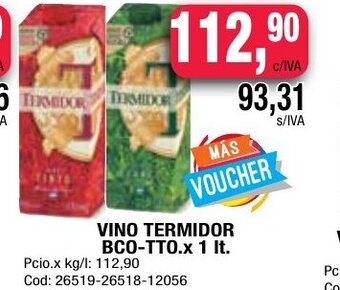 Maxiconsumo Vino Termidor BCO-TTo x .1lt oferta