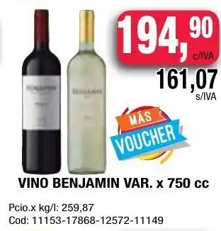 Maxiconsumo Vino Benjamin Var. x 750cc oferta