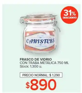 Carrefour Frasco de vidrio con traba metalica 31% descuento oferta